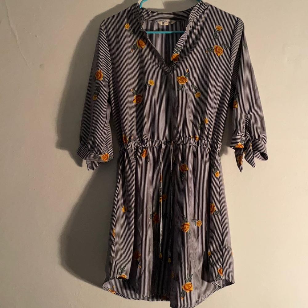 Large Blush blue striped dress with floral print